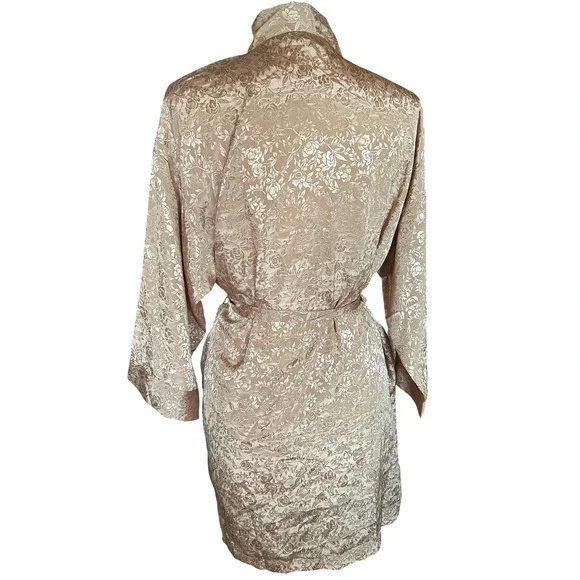 Avon Gold Floral Jacquard Robe Kimono Satin Feel Belted Vintage 80/90s S/M - Picture 11 of 12